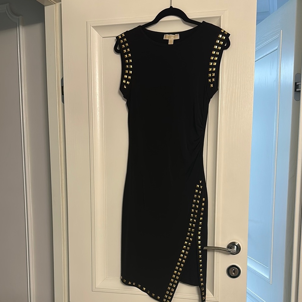 Michael Kors Black Dress with Gold Studs
